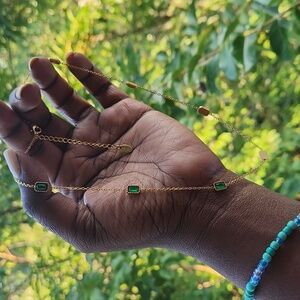 Green emerald/stones K18 necklace